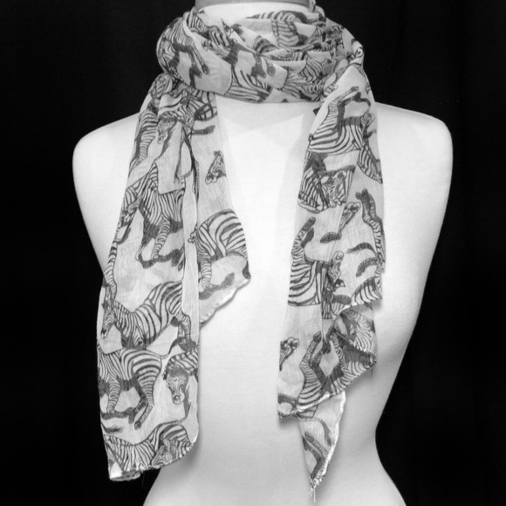 Black & White Zebra Print Lightweight Long Scarf